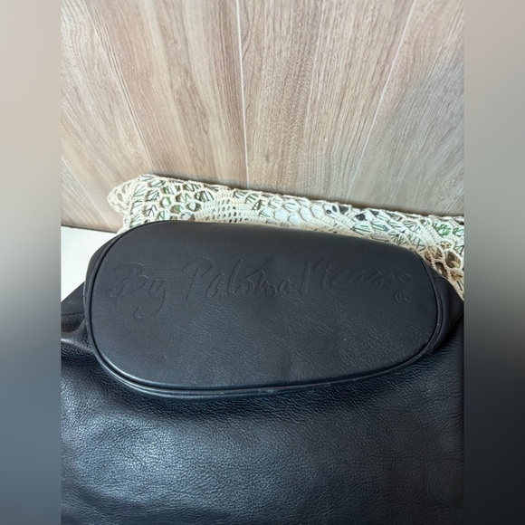 Paloma Picasso Vintage Chic Black Leather Backpack with Gold Accents